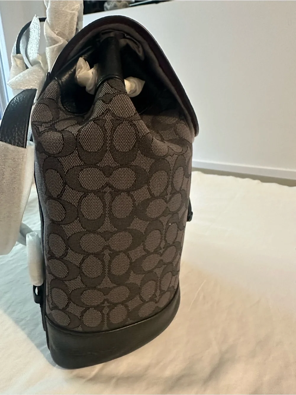 Coach Gray and Black Signature Stripe Mini Backpack